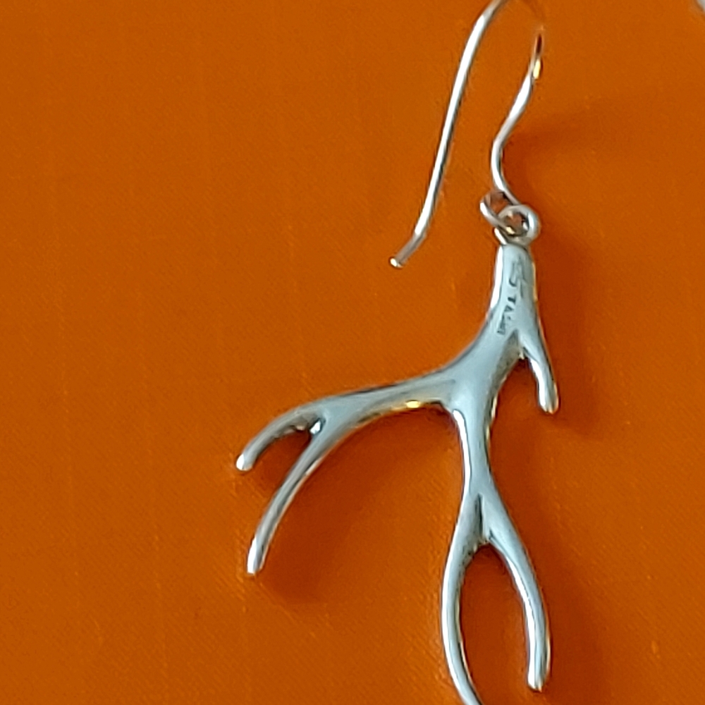 Elegant Sterling Silver Antler Earrings - Picture 6 of 12